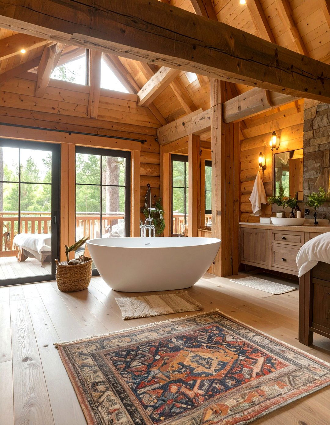 The Open Concept Bedroom and Bathroom - 30 cabin bathroom ideas