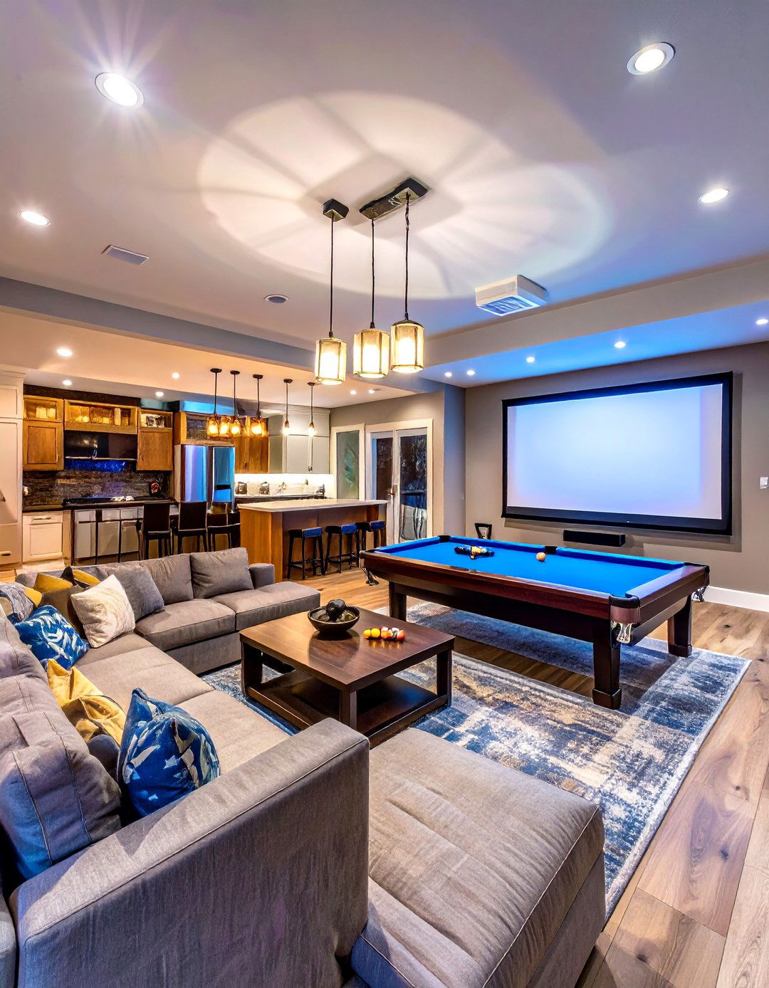 The Open Concept Entertainment Hub - 30 basement layout ideas