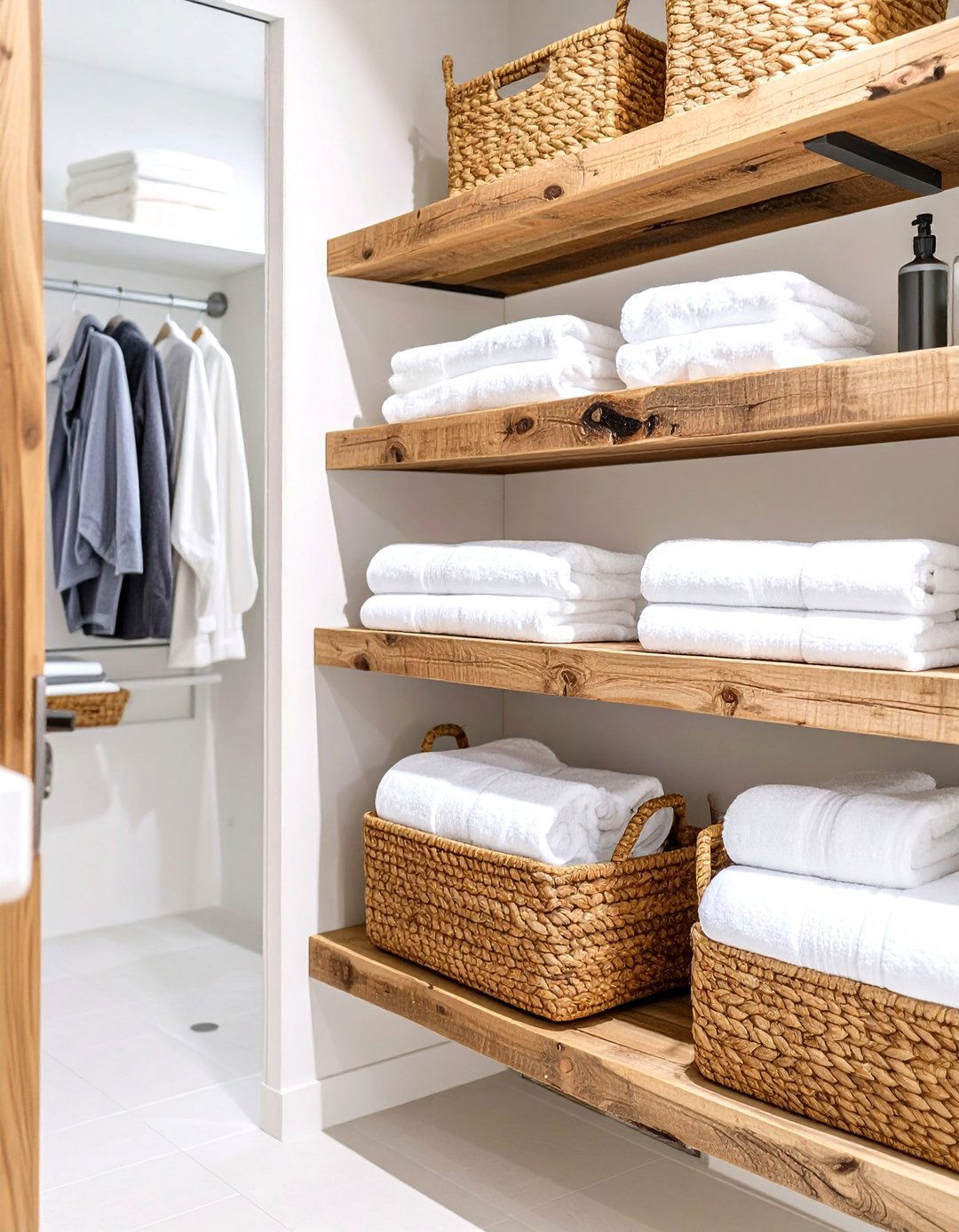 The Open Concept Floating Shelf Bathroom Closet - 30 bathroom closet ideas