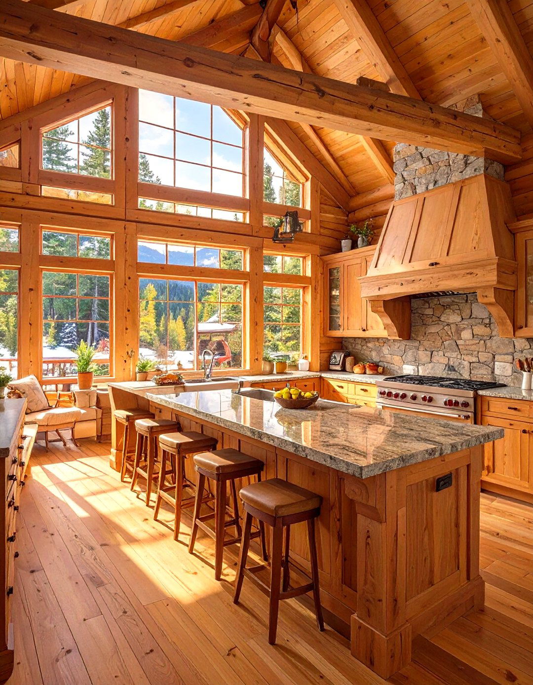 The Open Concept Kitchen with a Large Island - 30 modern log cabin kitchen ideas
