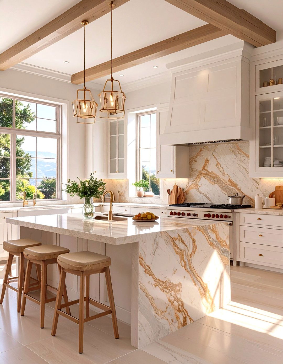 The Open Concept Kitchen with a Travertine Island - 30 modern mediterranean interior design ideas
