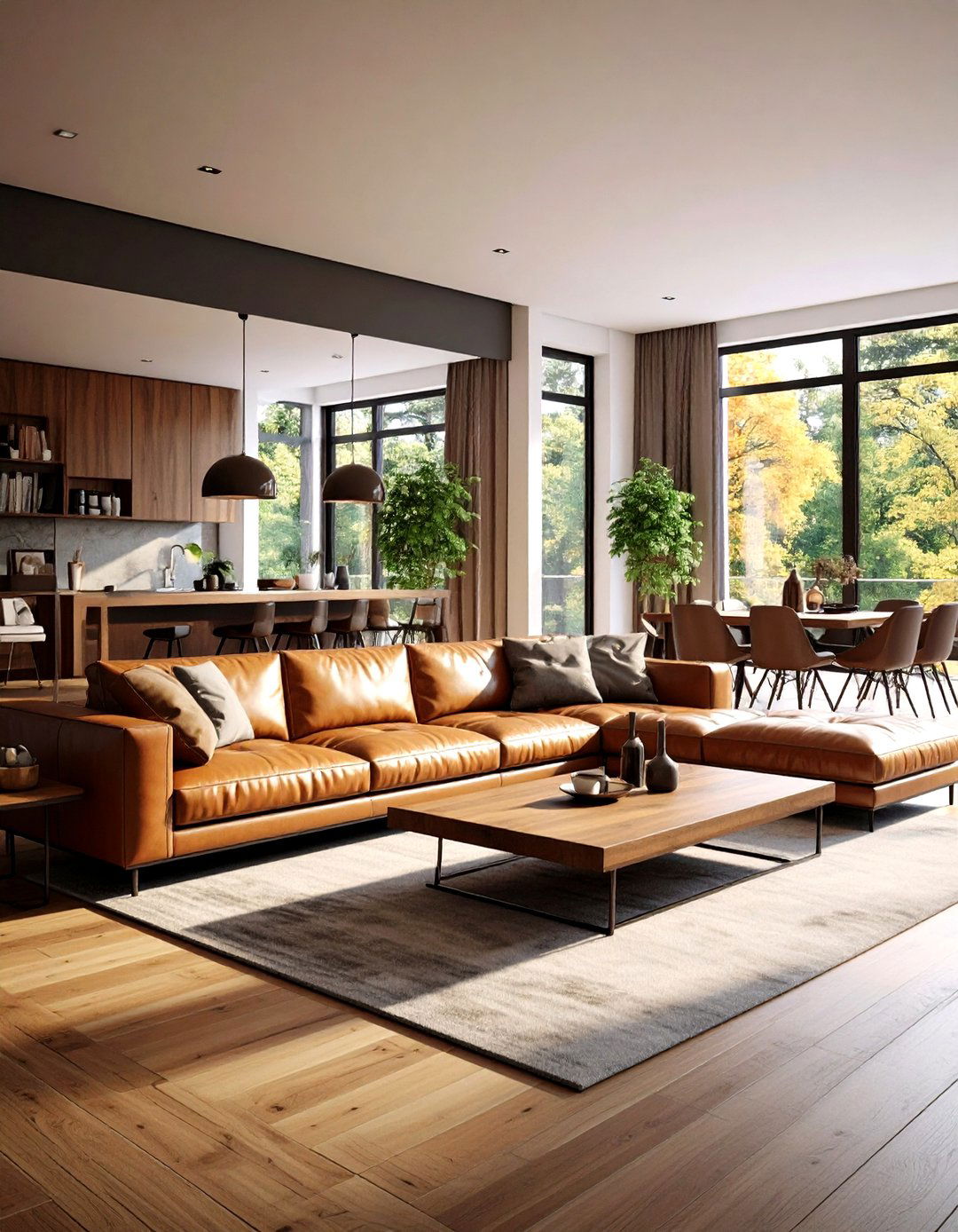 The Open Concept Living Room Divider - 30 leather couch living room ideas