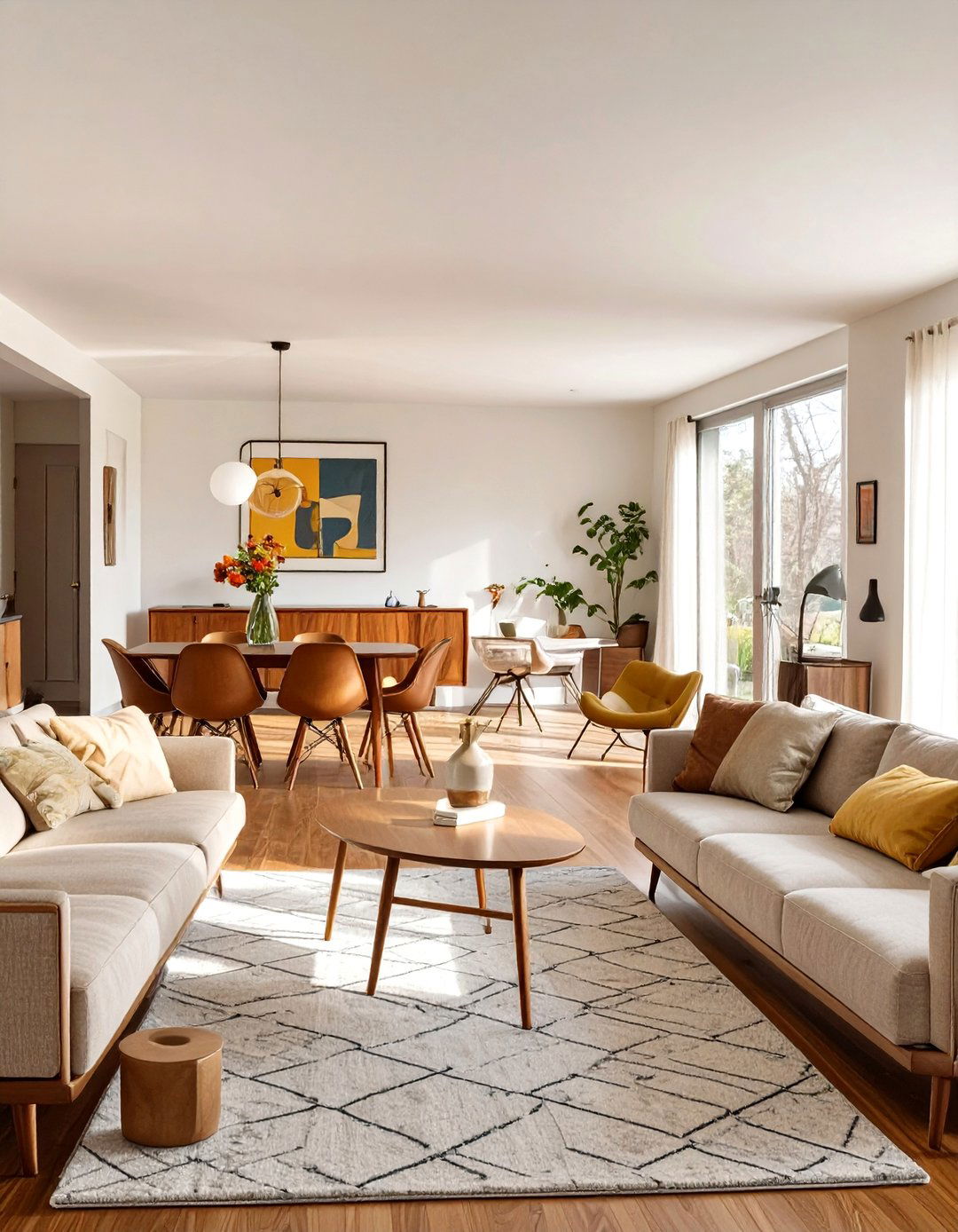 The Open Concept Living and Dining Space - 30 ai mid-century living room ideas