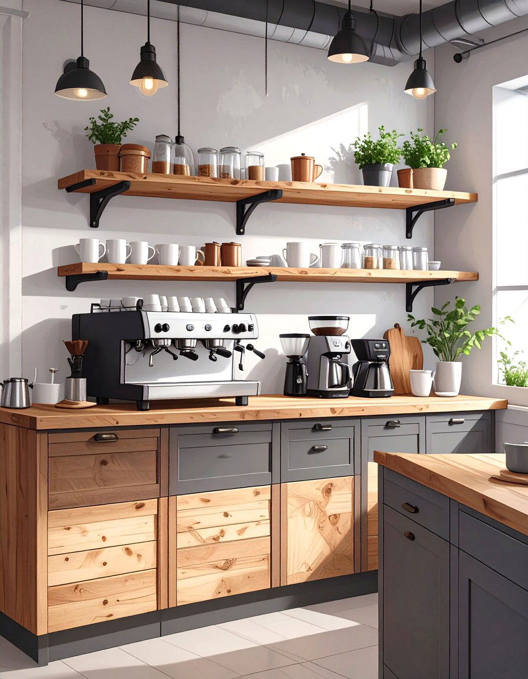 The Open Pipe Shelving Coffee Bar - 30 coffee bar ideas for kitchen