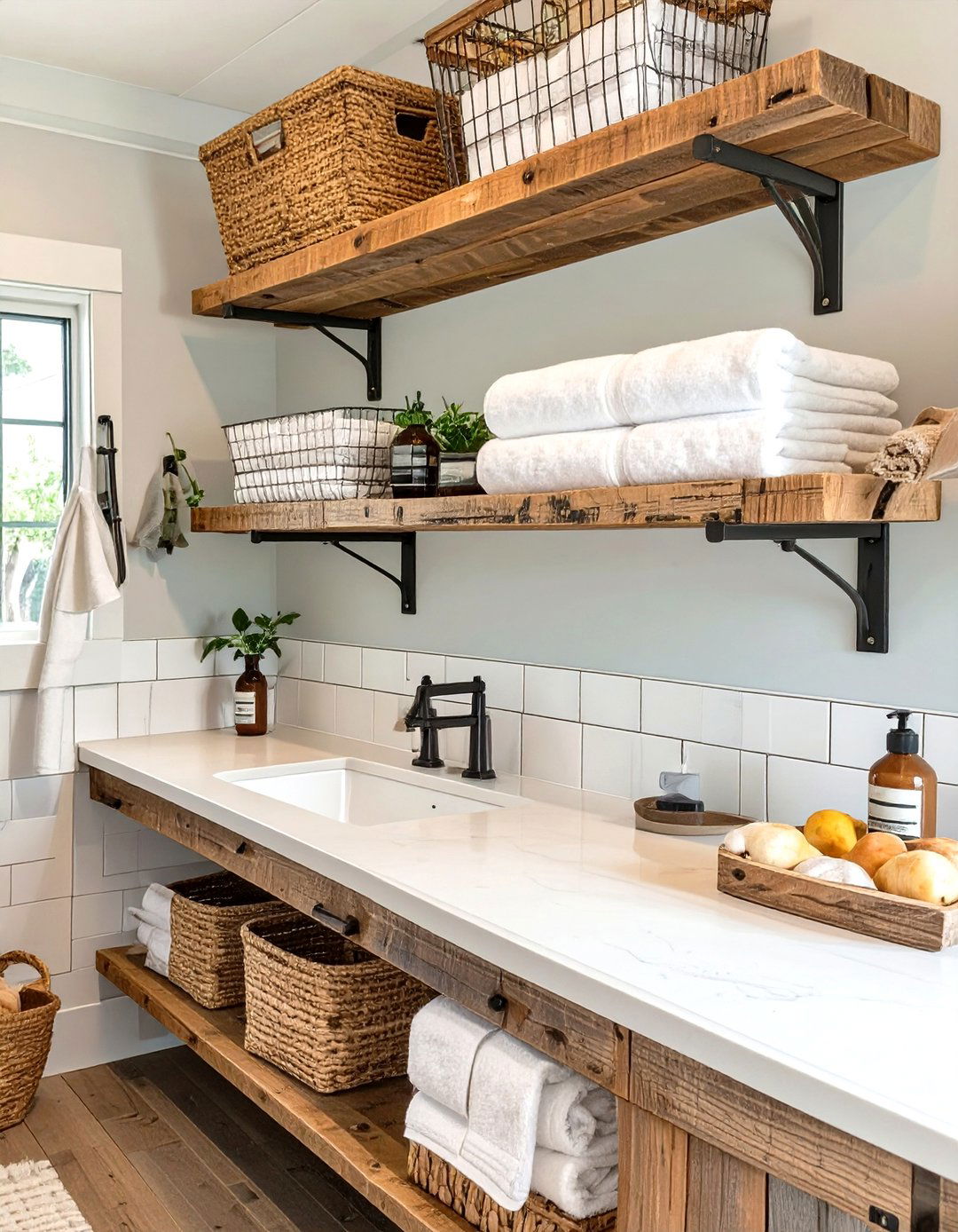 The Open Shelving Farmhouse Bathroom - 30 farmhouse bathroom decor ideas