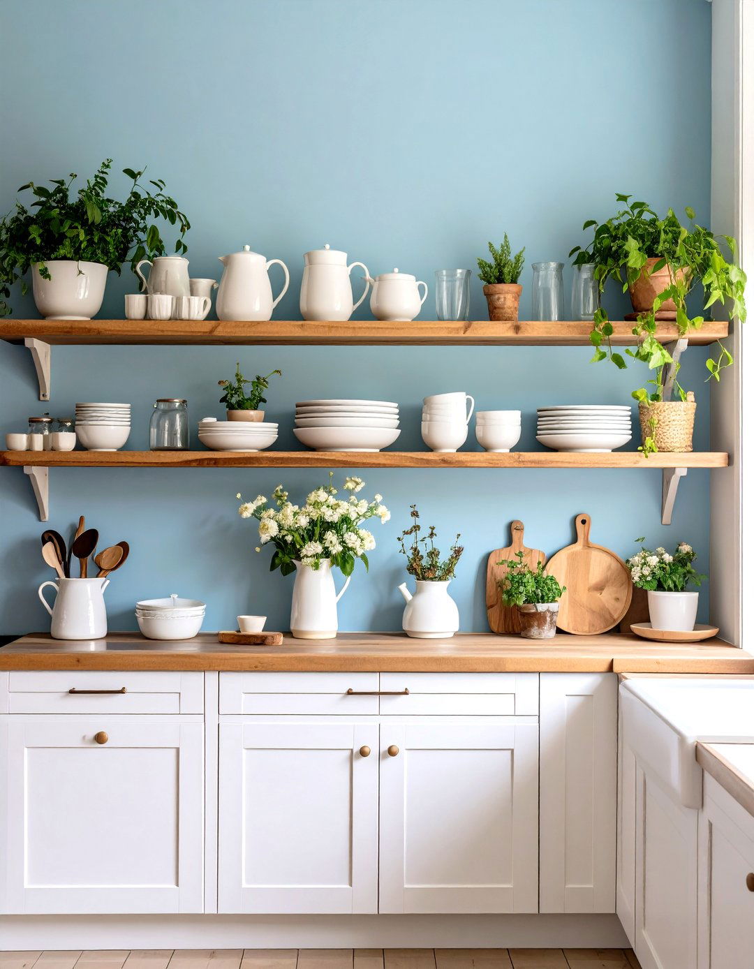 The Open Shelving in the Kitchen - 30 lake house decor ideas