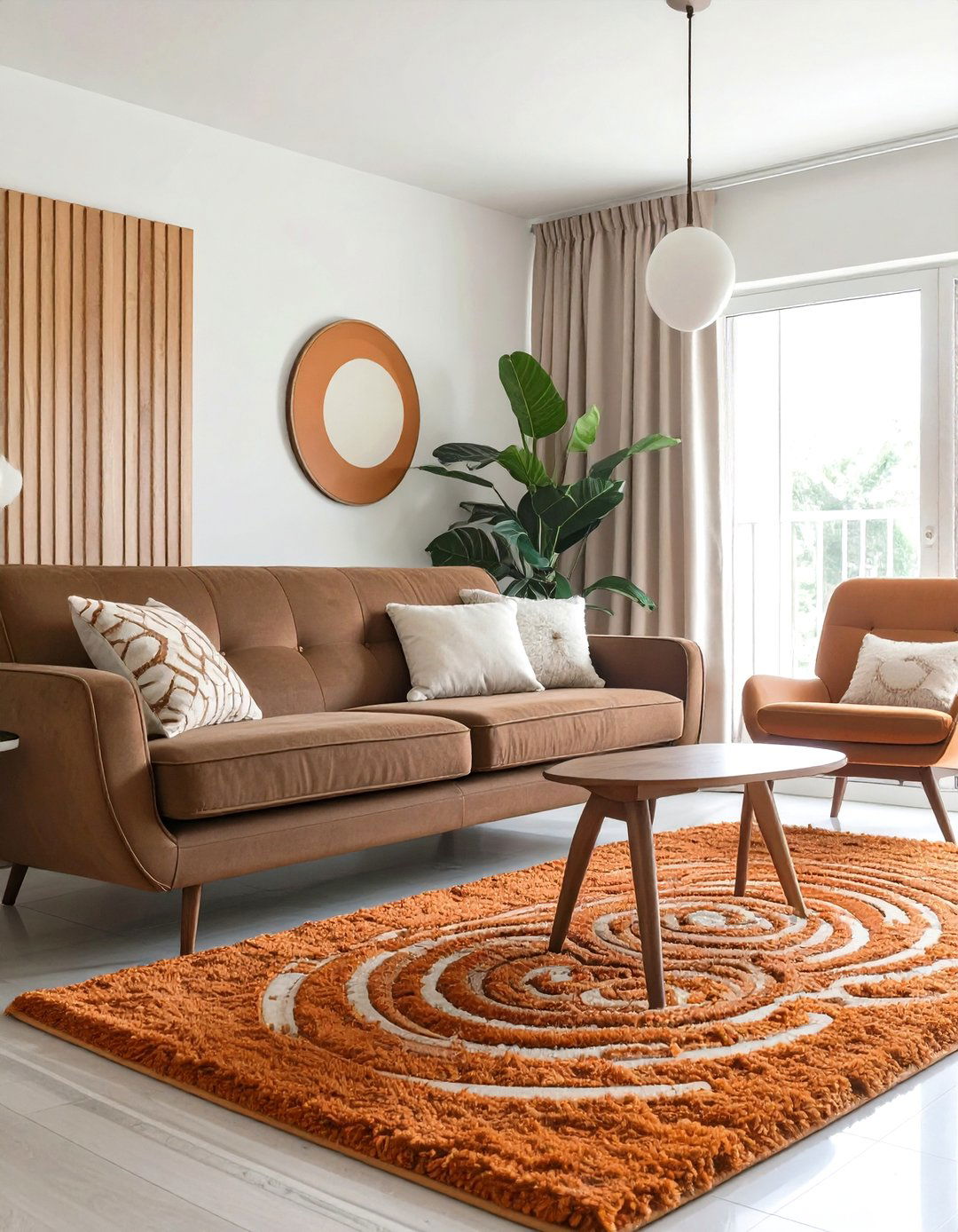The Orange and Brown Retro Living Room - 30 brown sofa living room ideas