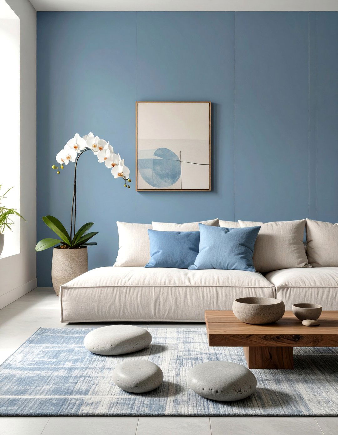 The Organic Zen Blue Grey and Stone Living Room - 30 blue and grey living room ideas