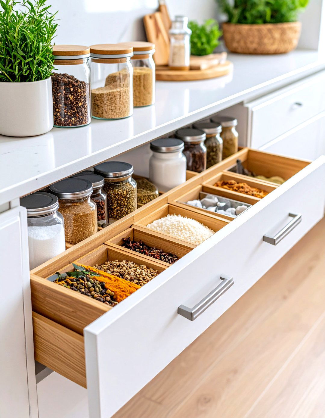 The Organized Spice Drawer Kitchen Pantry - 30 kitchen pantry ideas