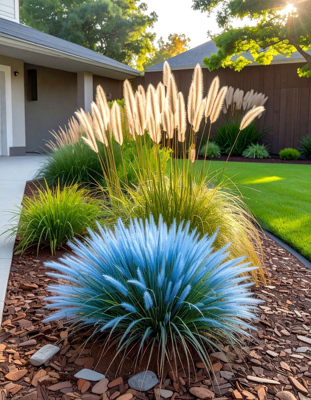 The Ornamental Grass Display - 30 curb appeal front yard landscaping ideas on a budget