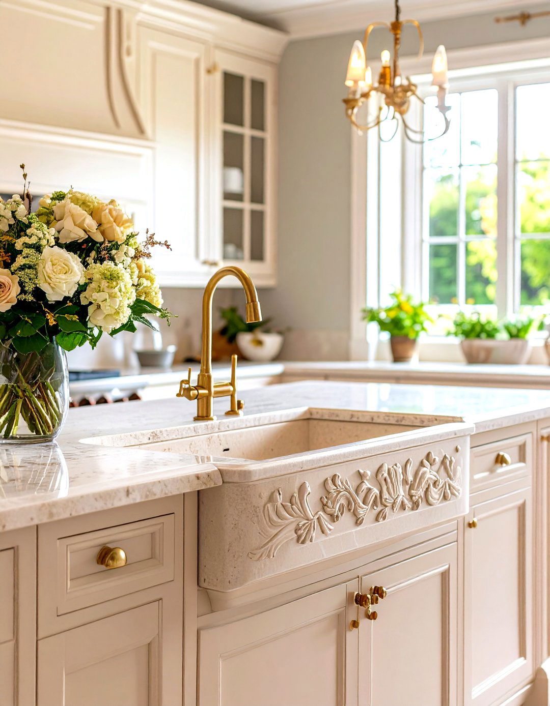 The Ornate Carved Natural Stone Kitchen Sink - 30 kitchen sink ideas