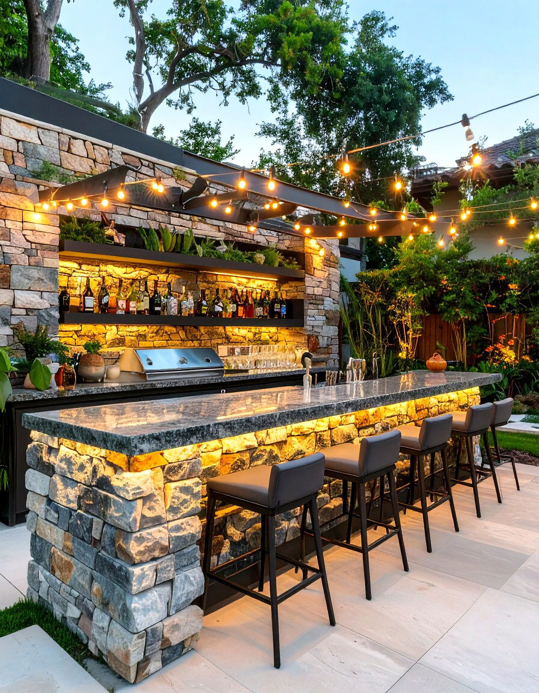 The Outdoor Bar with a Privacy Backdrop - 30 backyard privacy ideas