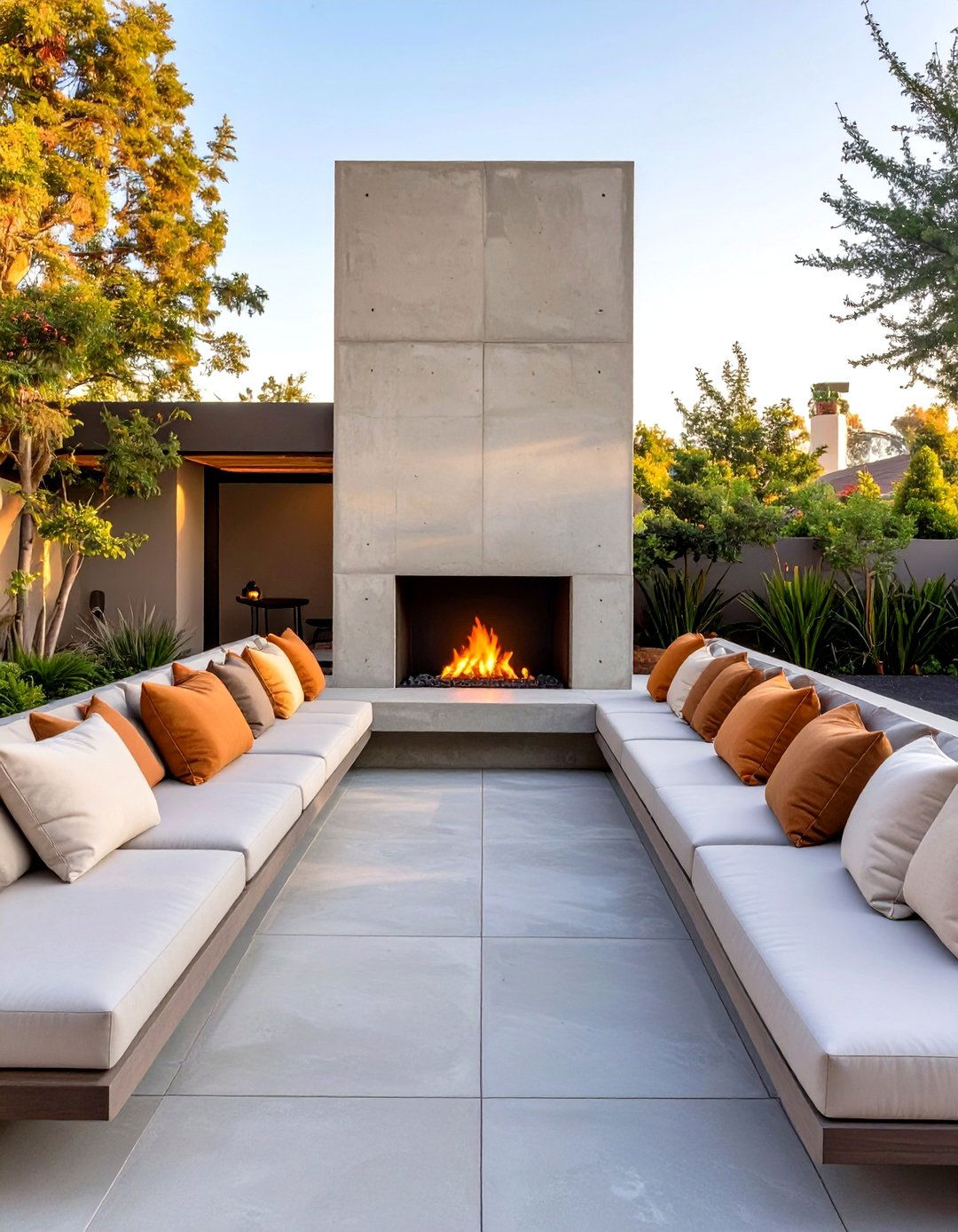 The Outdoor Fireplace with Integrated Seating - 30 modern outdoor fireplace ideas