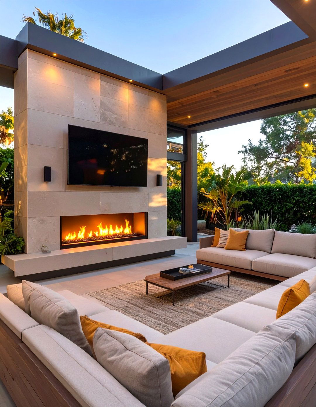 The Outdoor Fireplace with a Media Wall - 30 modern outdoor fireplace ideas