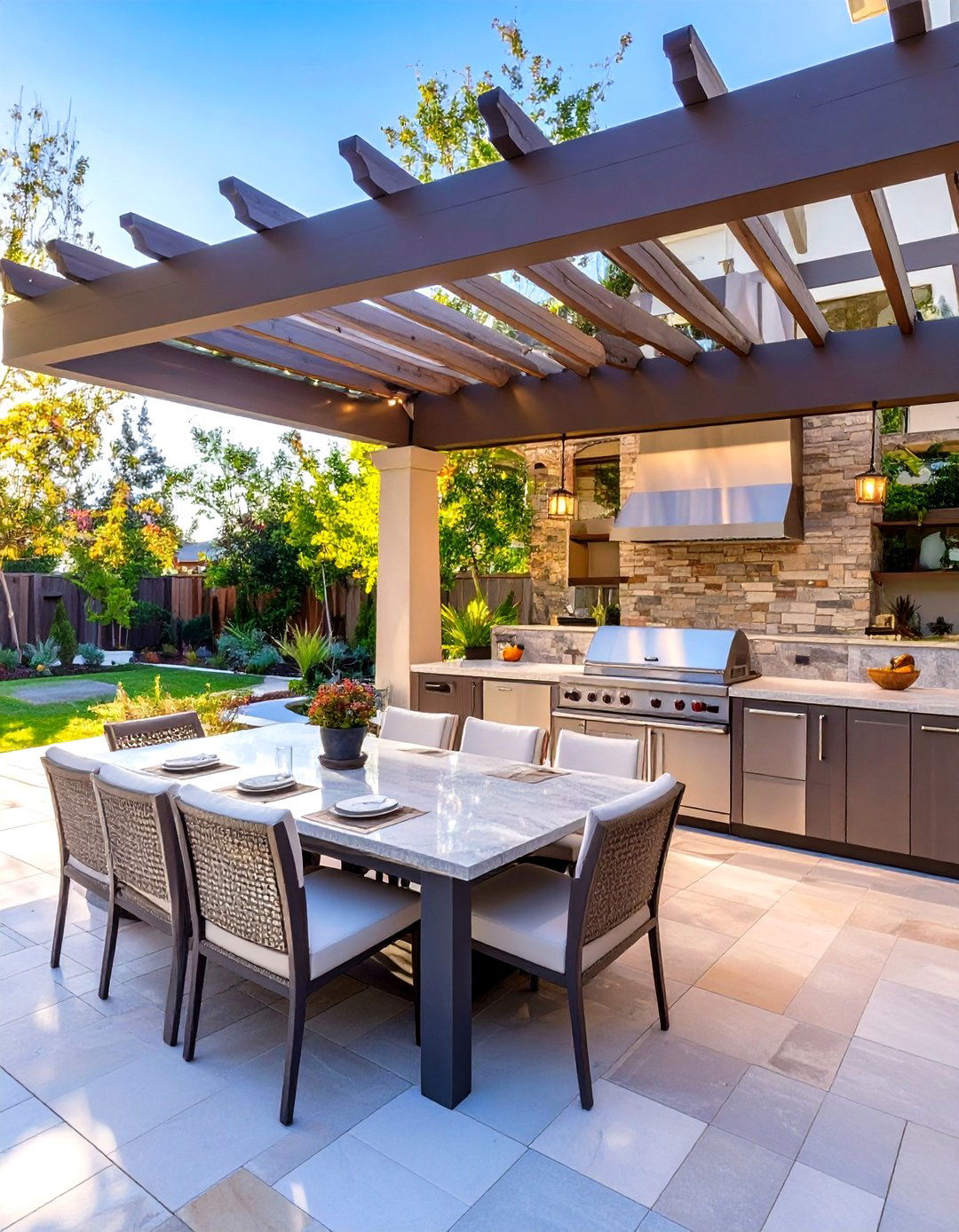 The Outdoor Kitchen and Dining Area - 30 backyard ideas without grass