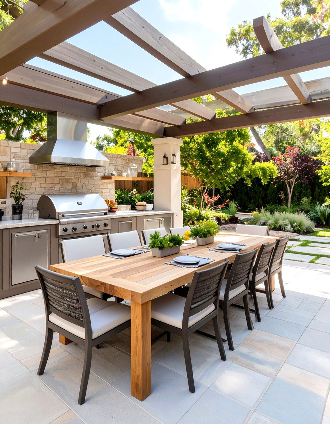 The Outdoor Kitchen and Dining Area - 30 no grass backyard ideas