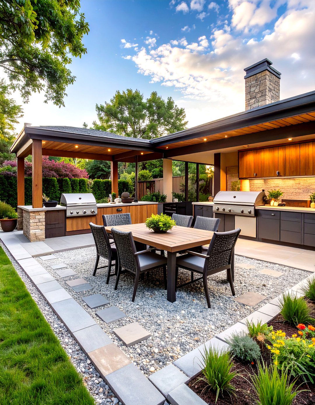 The Outdoor Kitchen on a Gravel Base - 30 gravel backyard ideas
