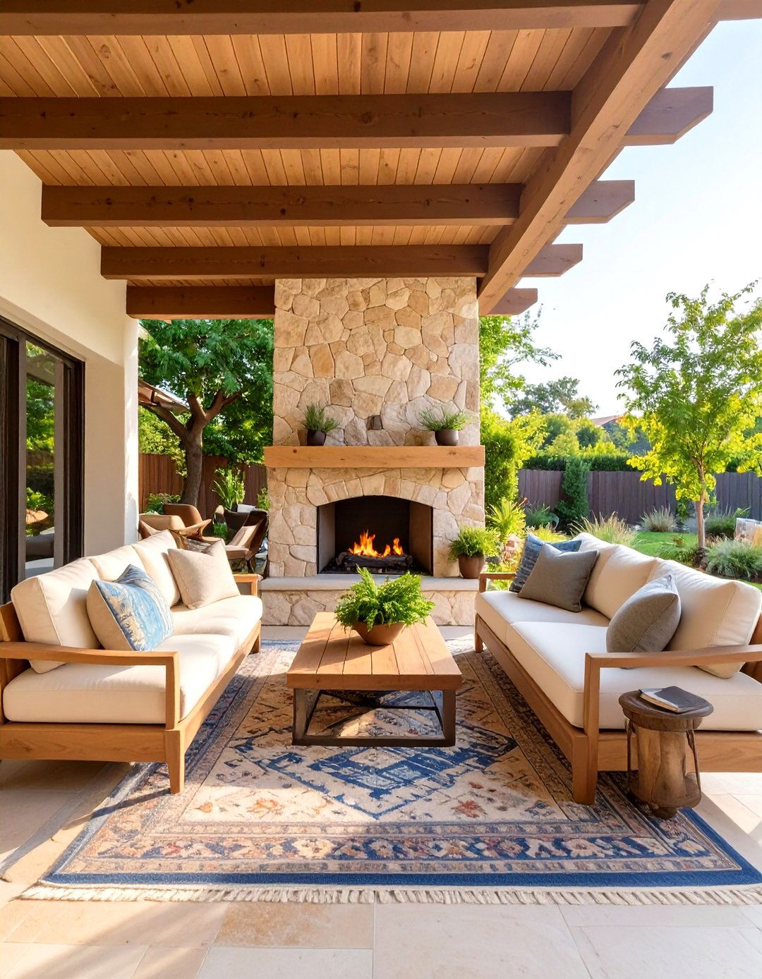 The Outdoor Living Room with a Fireplace - 30 covered patio extension ideas