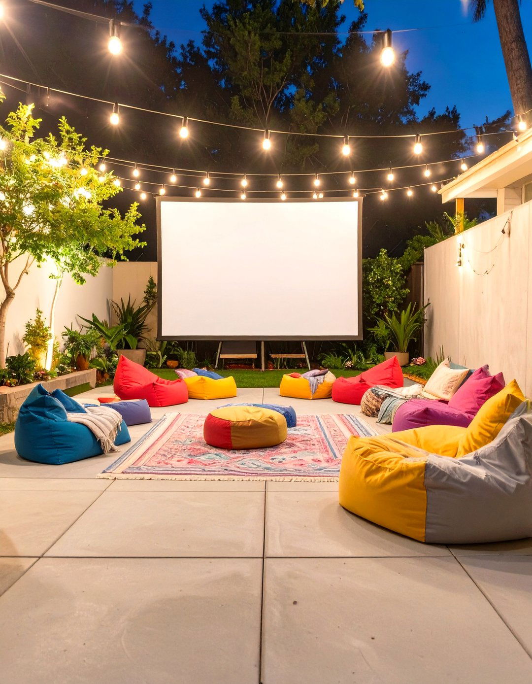 The Outdoor Movie Night Setup - 30 concrete patio ideas on a budget