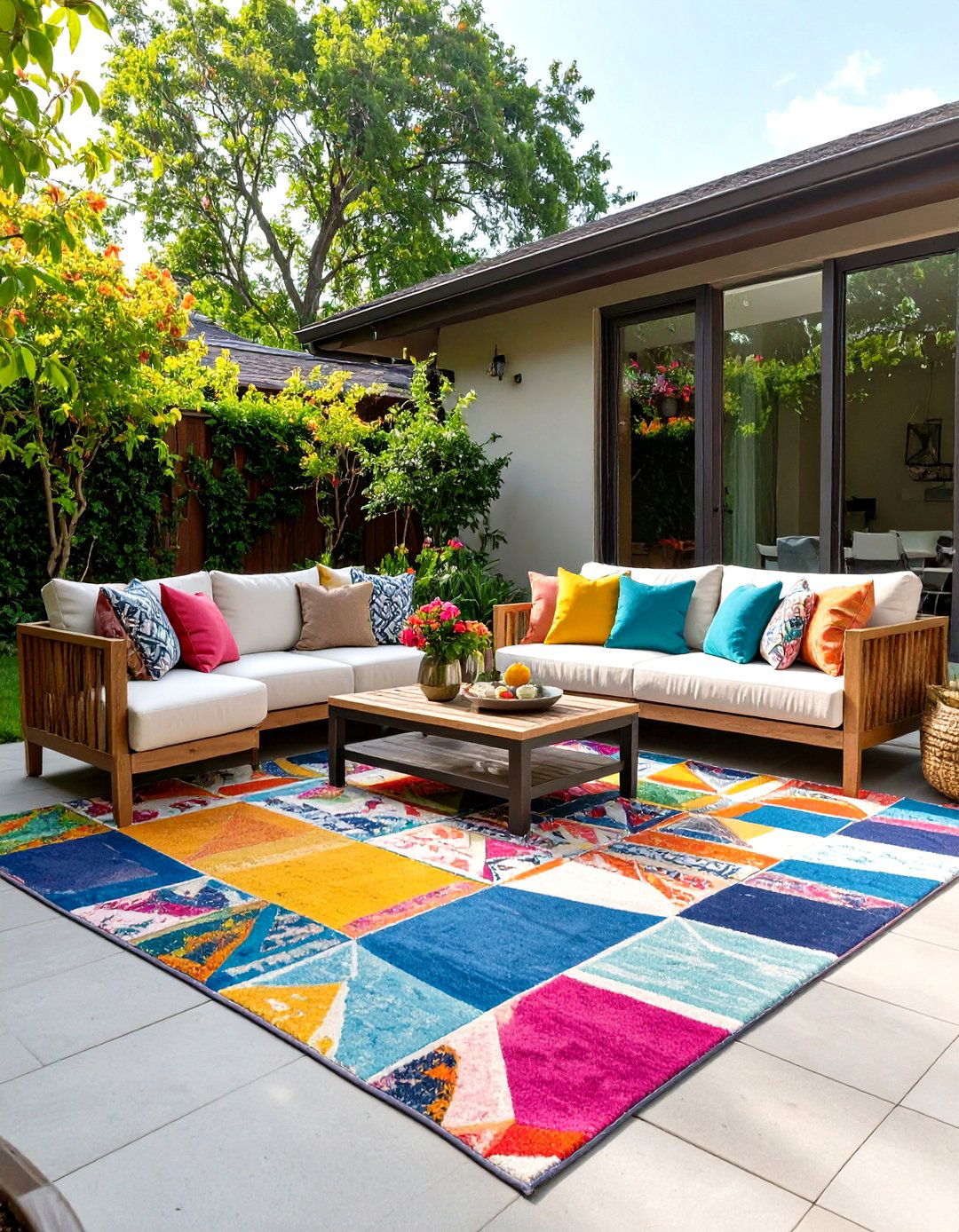 The Outdoor Rug Living Room - 30 cheap backyard makeover ideas