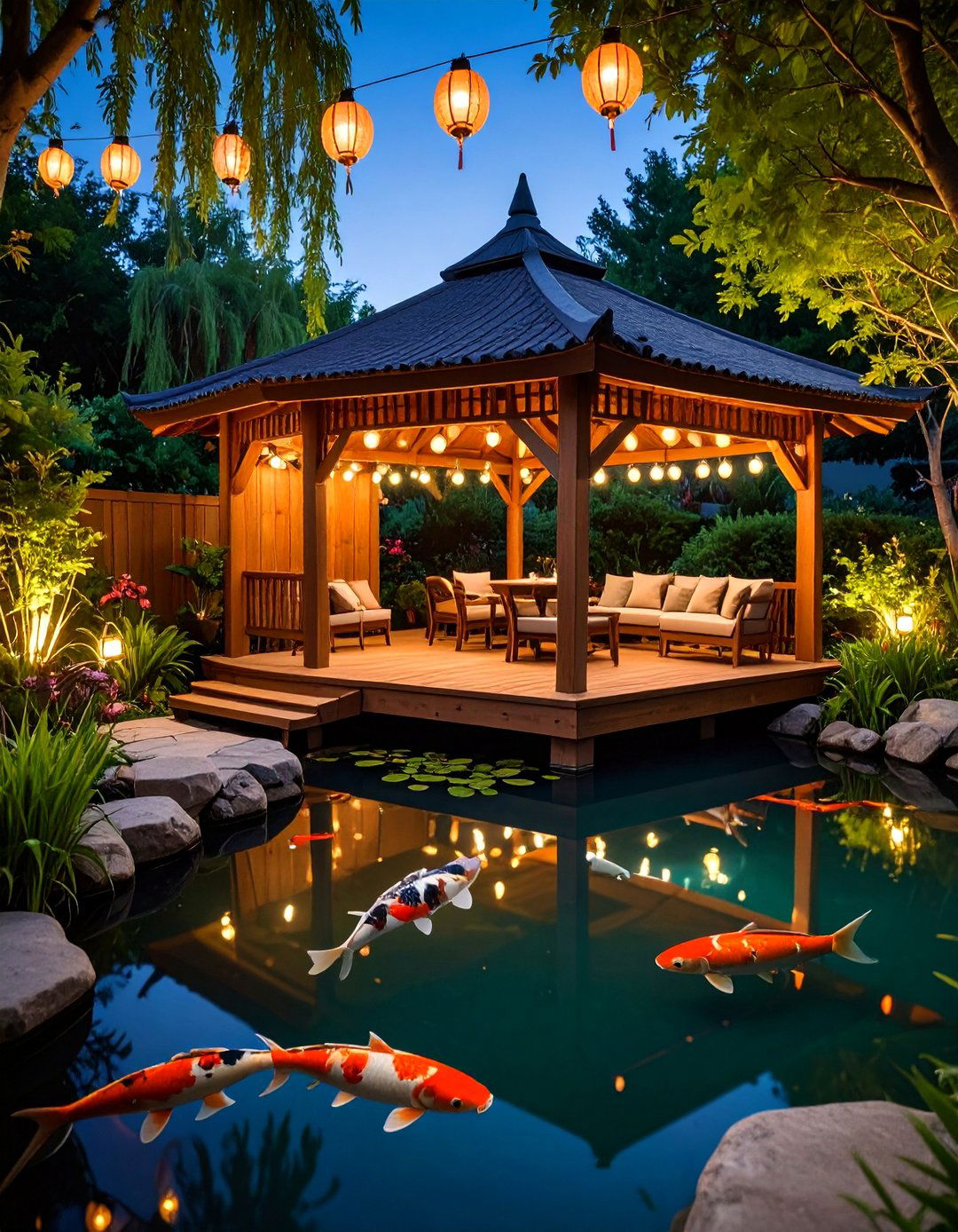 The Over Pond Gazebo Retreat - 30 backyard koi pond ideas