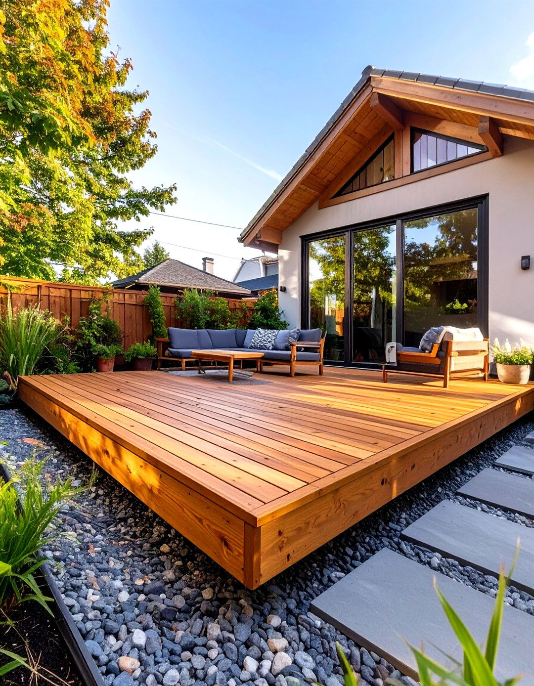 The Over the Gravel Bed Floating Deck - 30 low budget floating deck ideas