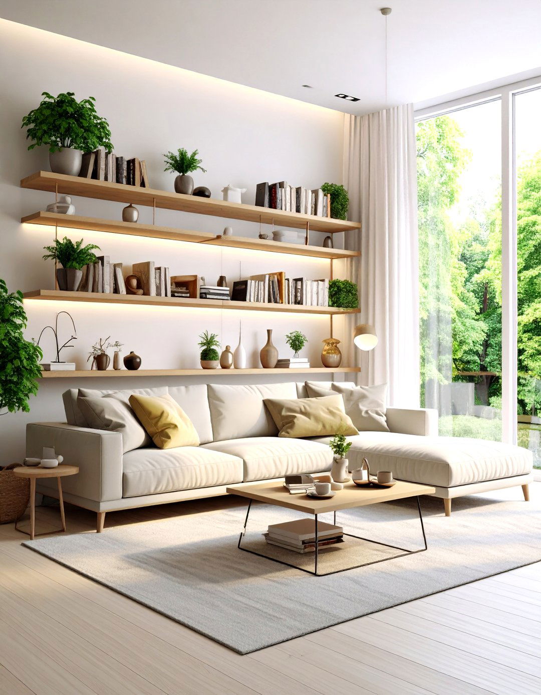 The Over the Sofa Living Room Bridge Shelf - 30 living room shelf ideas