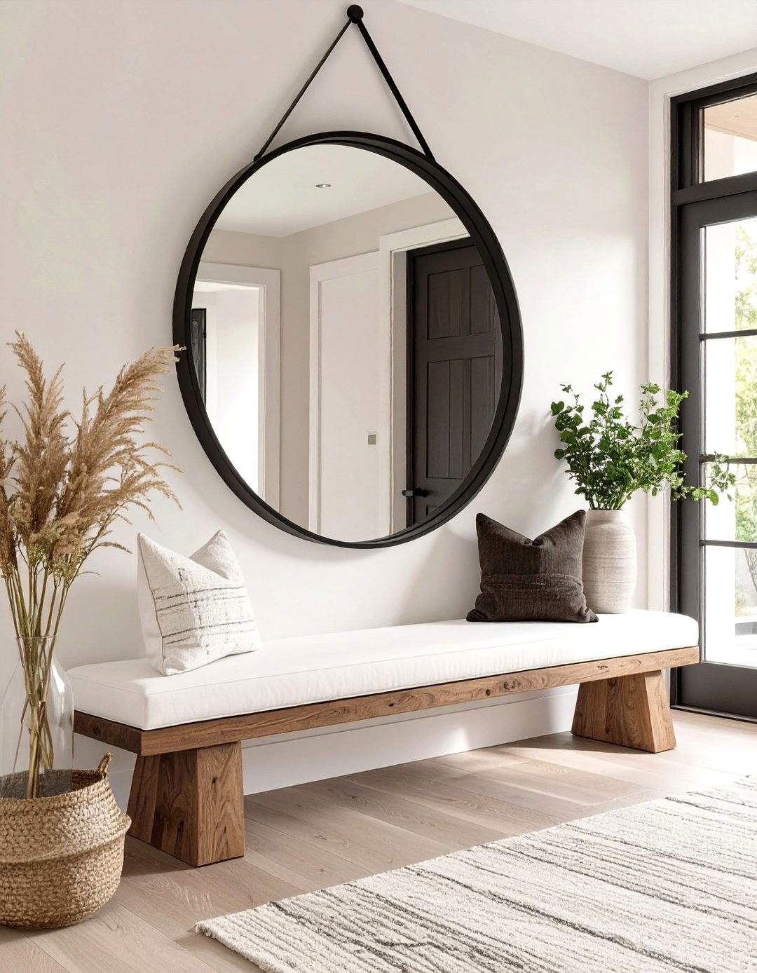 The Oversized Round Entryway Mirror - 30 modern entryway mirror ideas