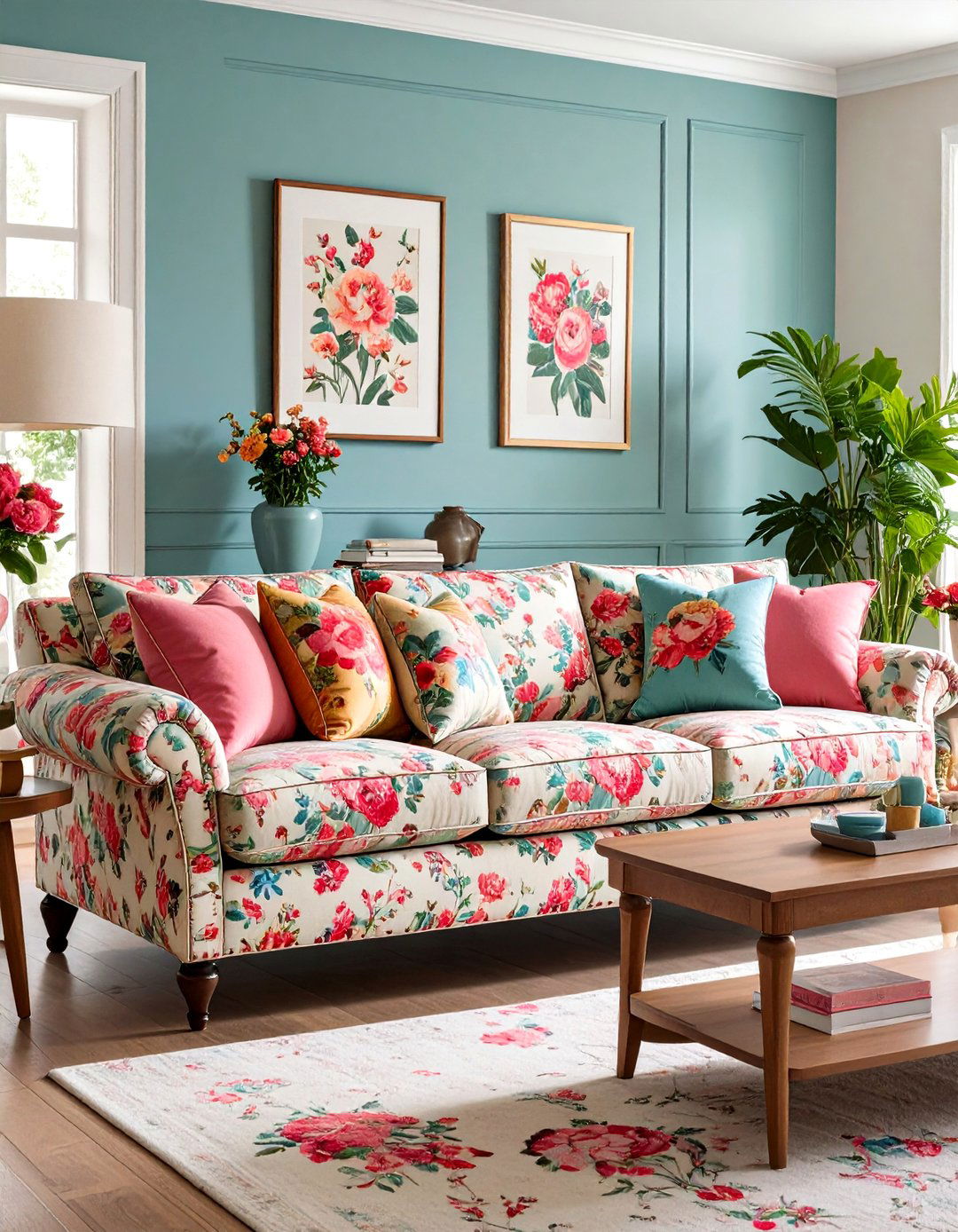 The Overstuffed Floral Sofa Living Room - 30 80s interior design ideas