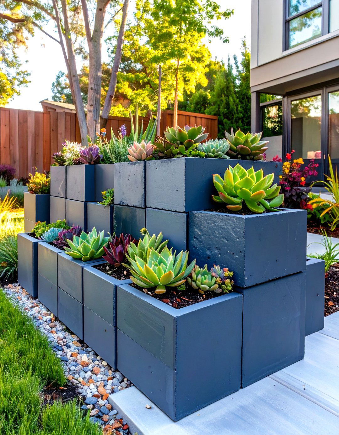 The Painted Cinder Block Planter Wall - 30 modern backyard ideas on a budget