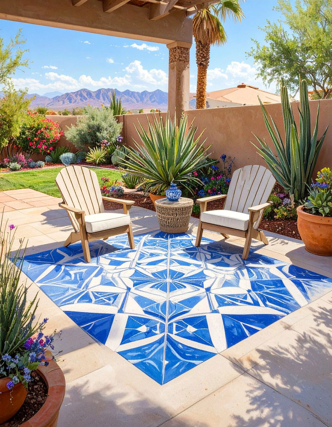The Painted Concrete Patio Rug - 30 arizona backyard ideas on a budget