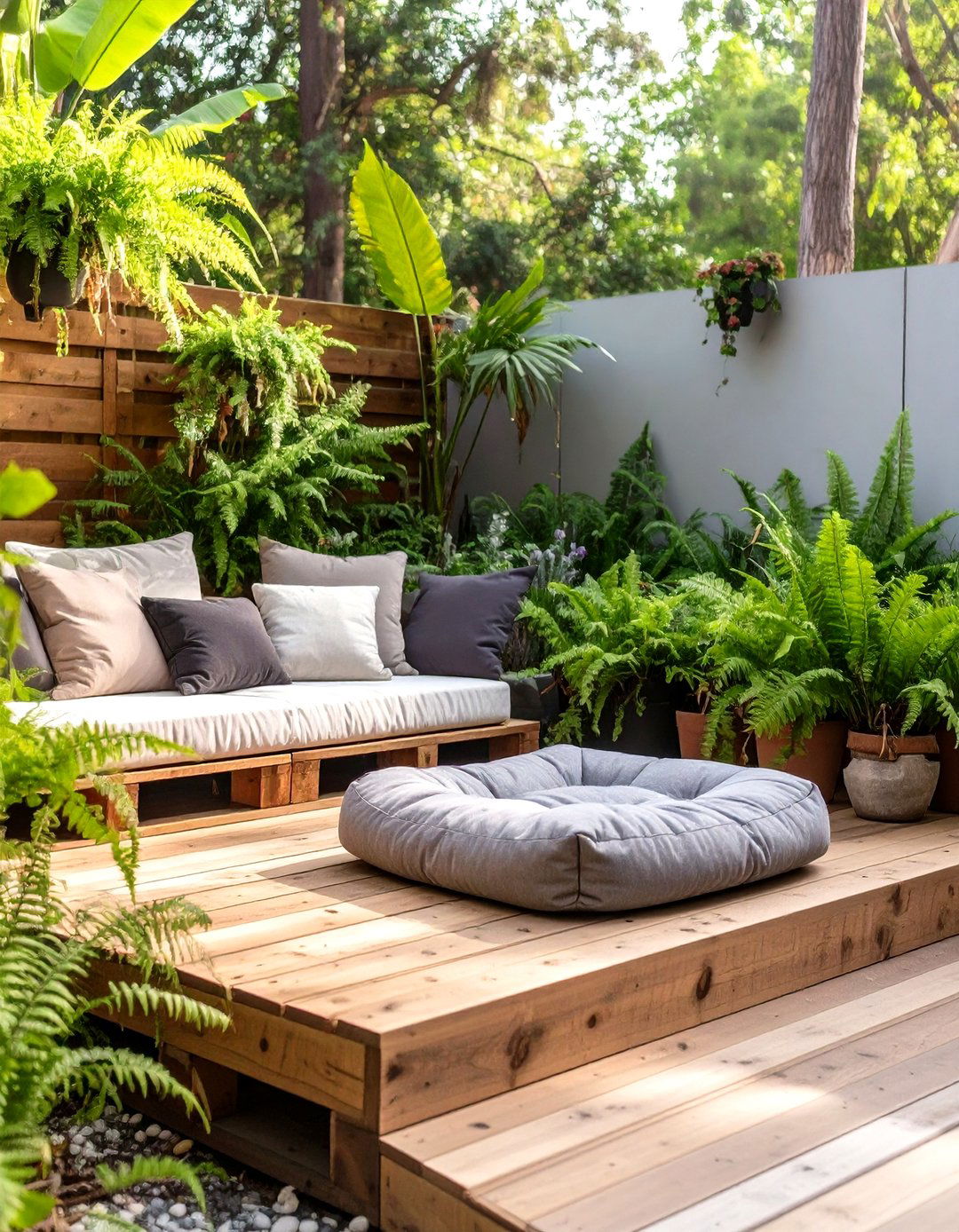 The Pallet Deck and Lounge Area - 30 dog-friendly backyard ideas on a budget