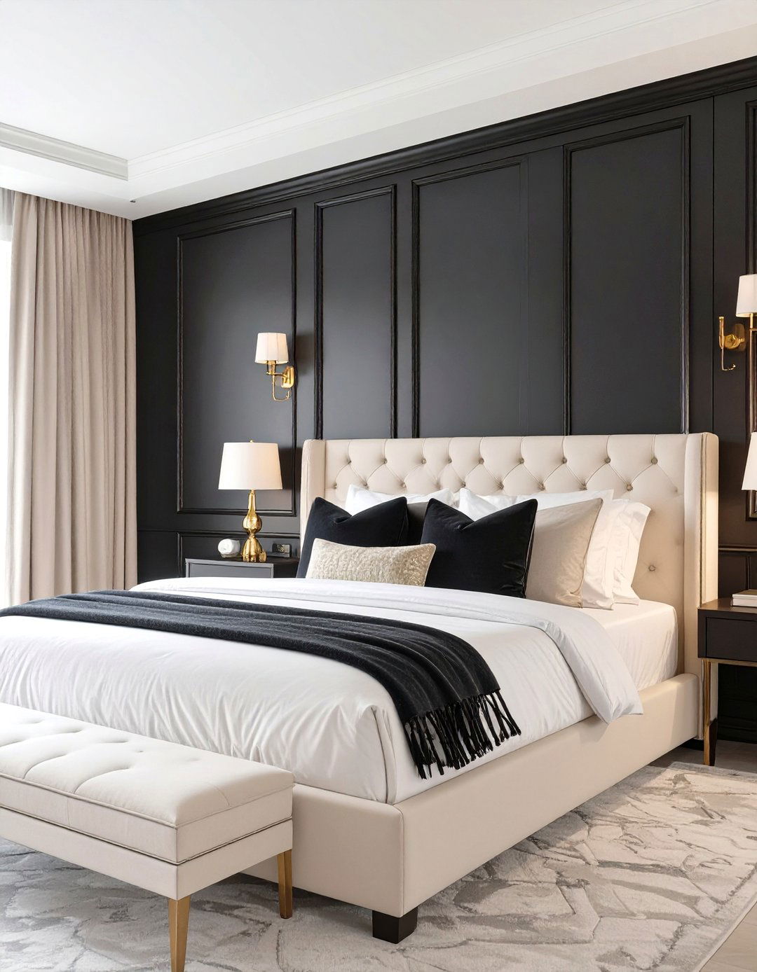 The Paneled Wall Black Bedroom - 30 neutral and black bedroom ideas