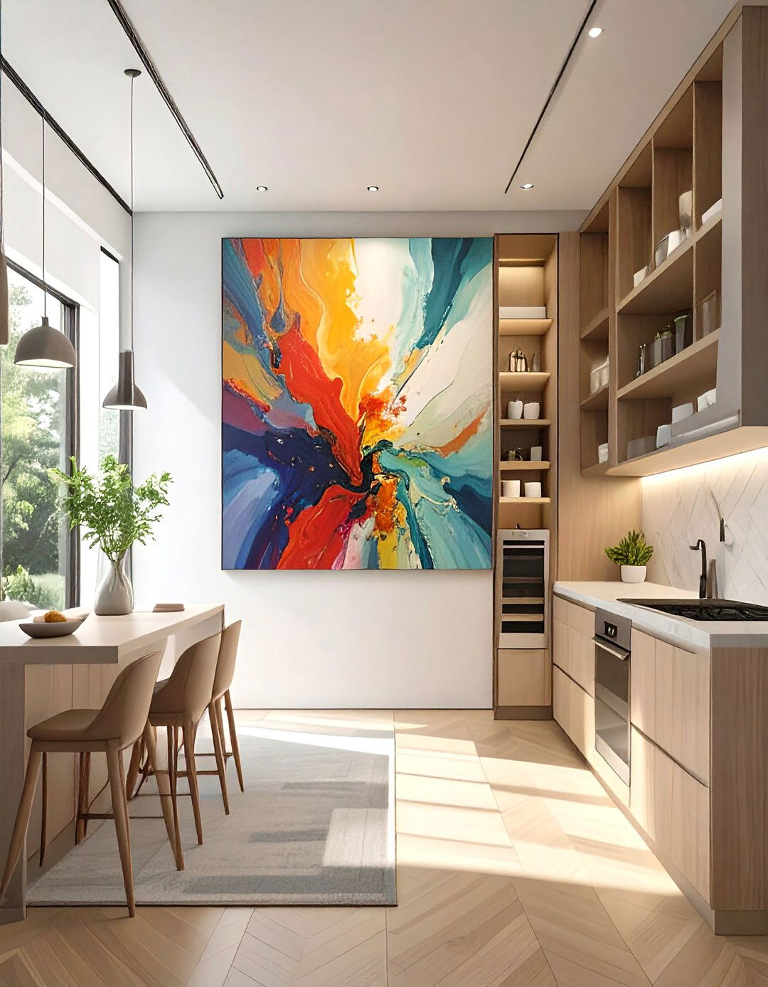 The Pantry Concealed by a Large Art Piece - 30 hidden small walk in pantry ideas