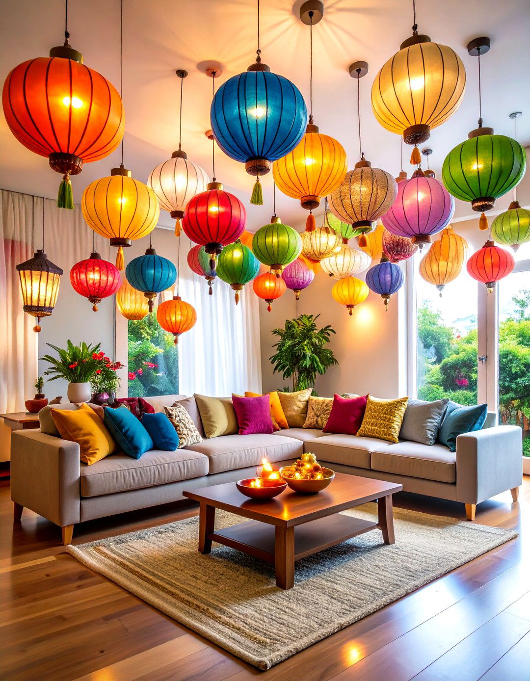 The Paper Lantern Canopy - 30 diwali decoration ideas for living room