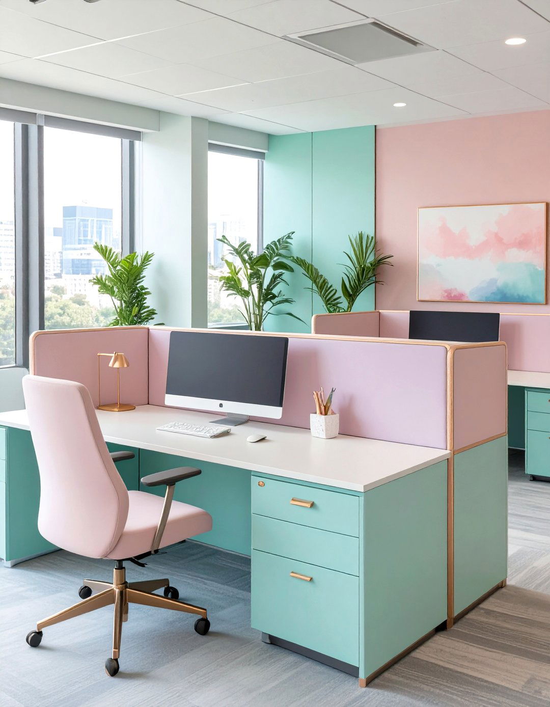 The Pastel Dream Cubicle - 30 office cubicle decor ideas