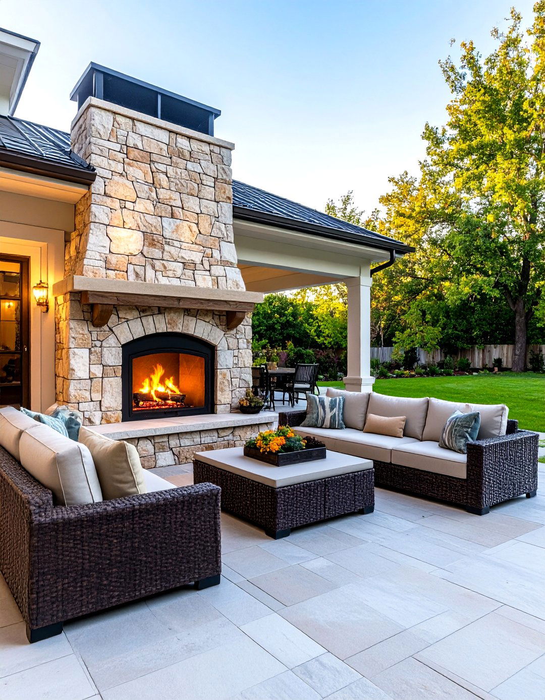 The Patio with an Outdoor Fireplace - 30 backyard covered patio ideas