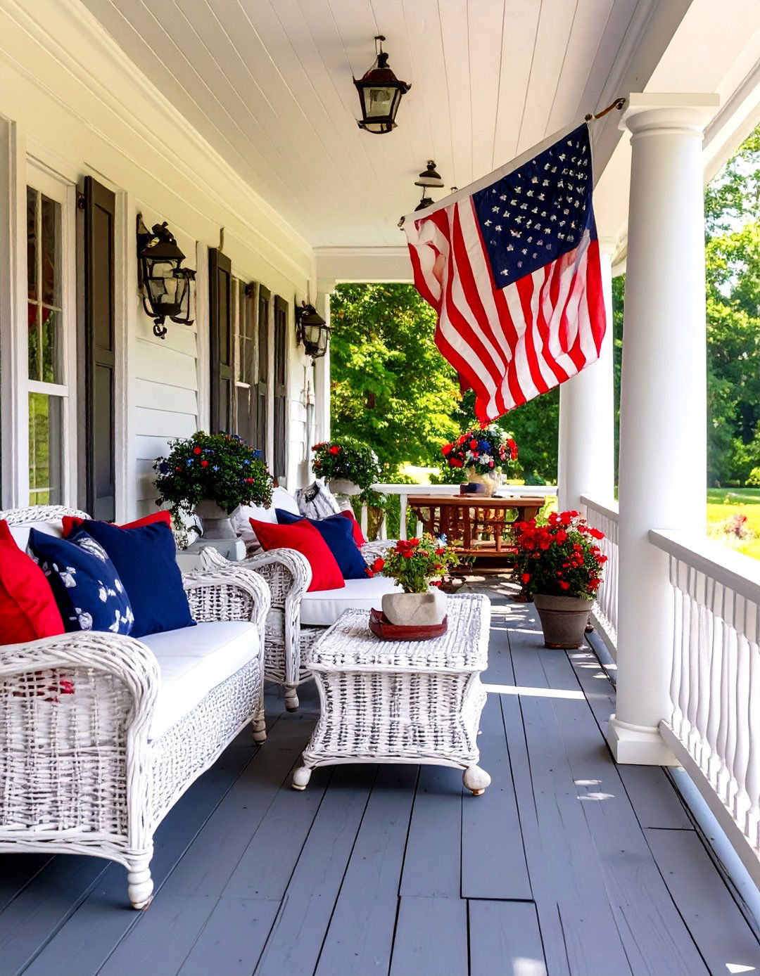 The Patriotic Country Porch - 30 country farmhouse porch ideas