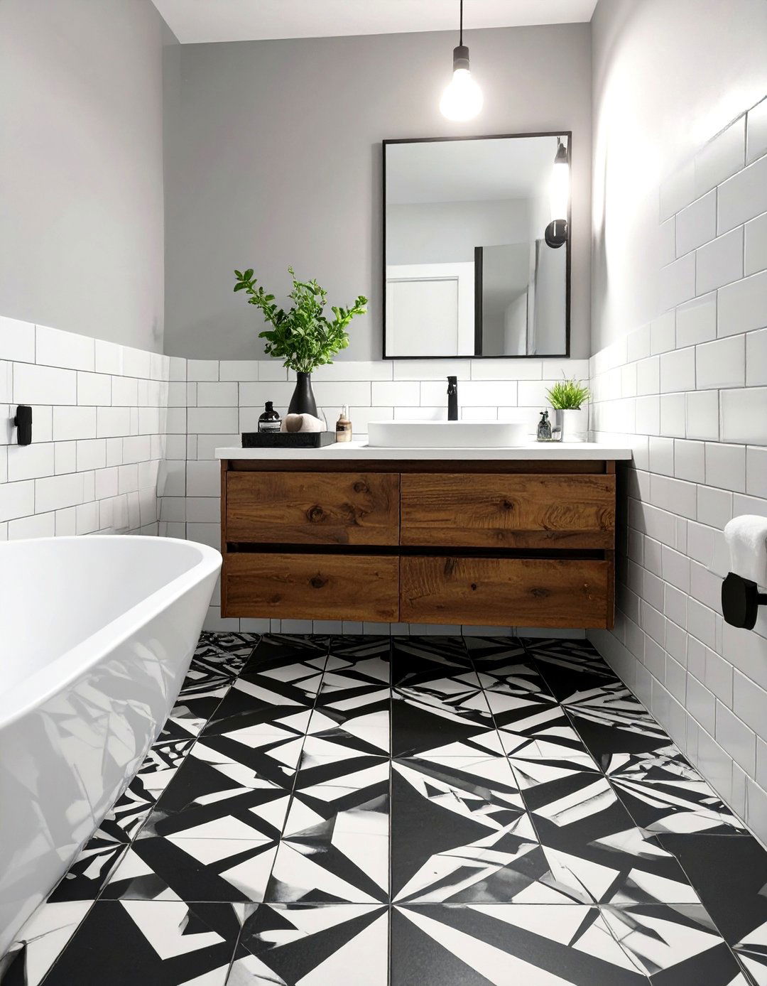 The Patterned Tile Floor Bathroom - 30 modern rustic bathroom ideas