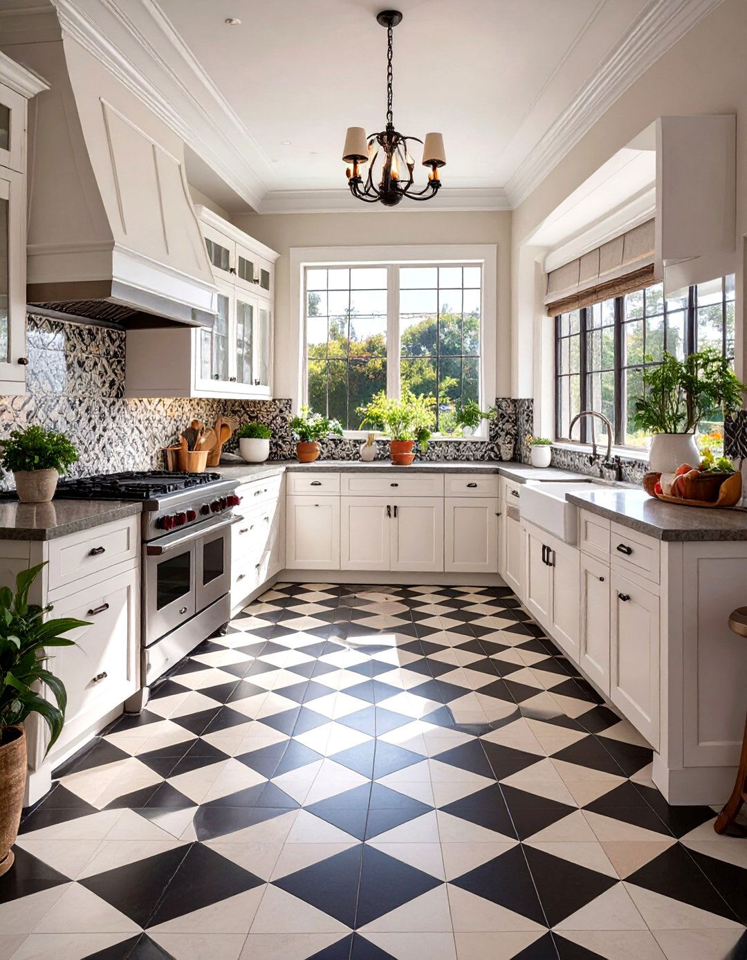 The Patterned Tile Floor Kitchen - 30 modern farmhouse kitchen ideas