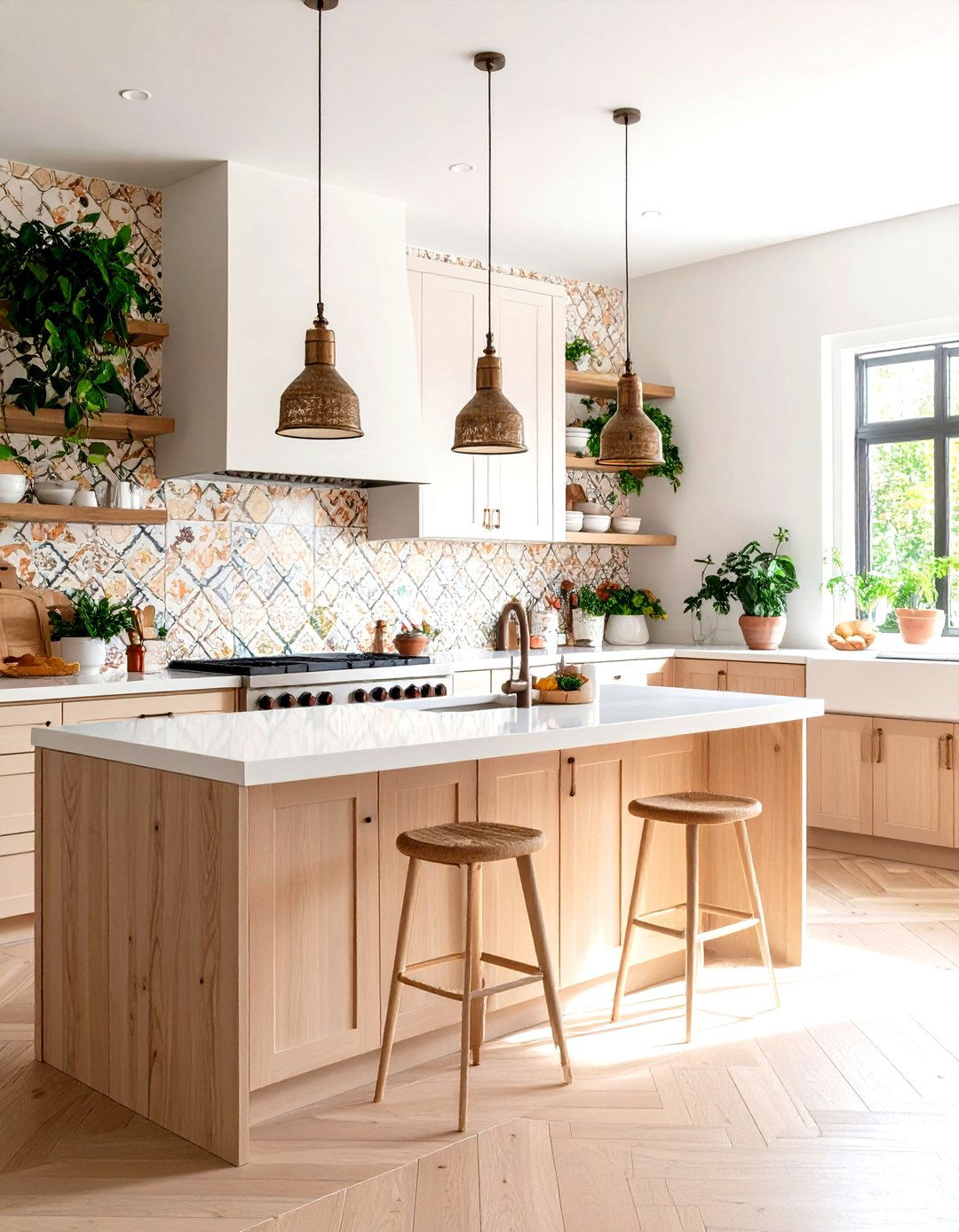 The Patterned Tile Focus Kitchen - 30 earthy boho kitchen ideas