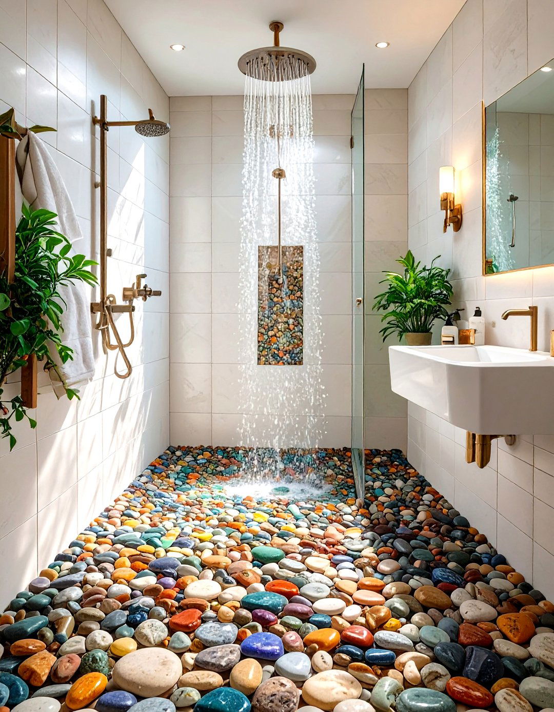 The Pebble Floor Walk in Shower - 30 bathroom walk in shower ideas