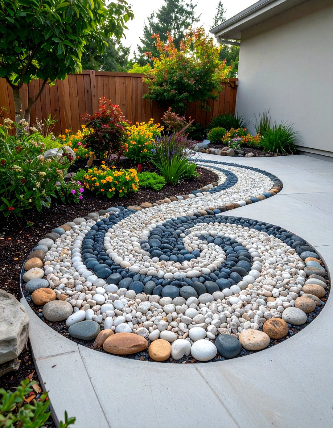 The Pebble Mosaic Patio Accent - 30 inexpensive ways to cover concrete patio ideas