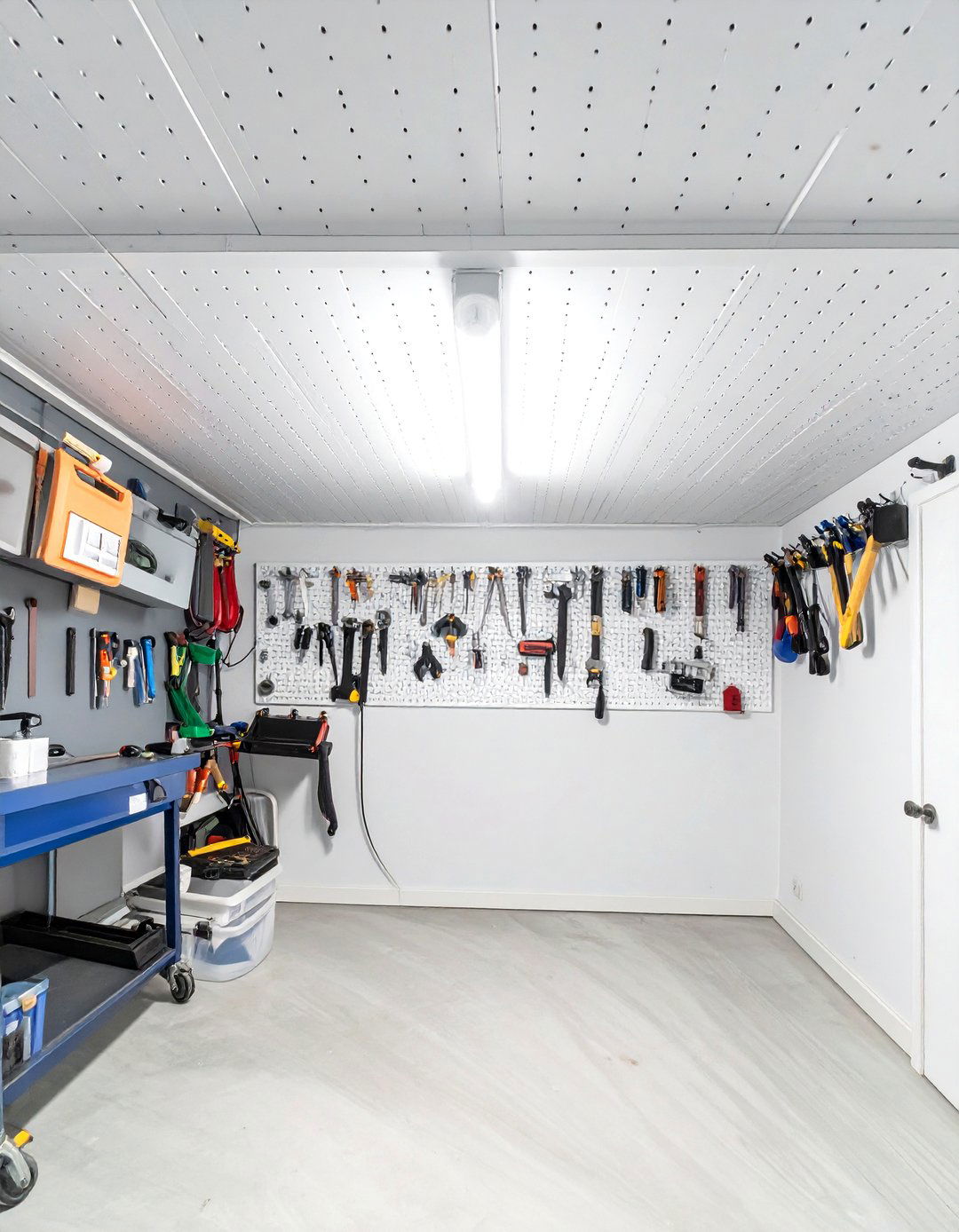 The Pegboard Panel Ceiling - 30 cheap basement ceiling ideas