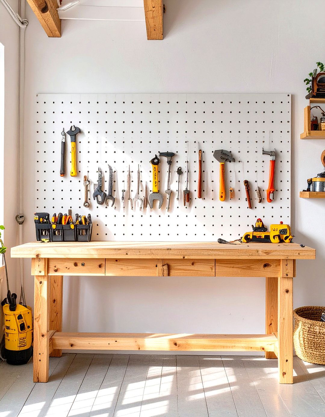 The Pegboard Paradise Garage Workbench - 30 cool garage workbench ideas