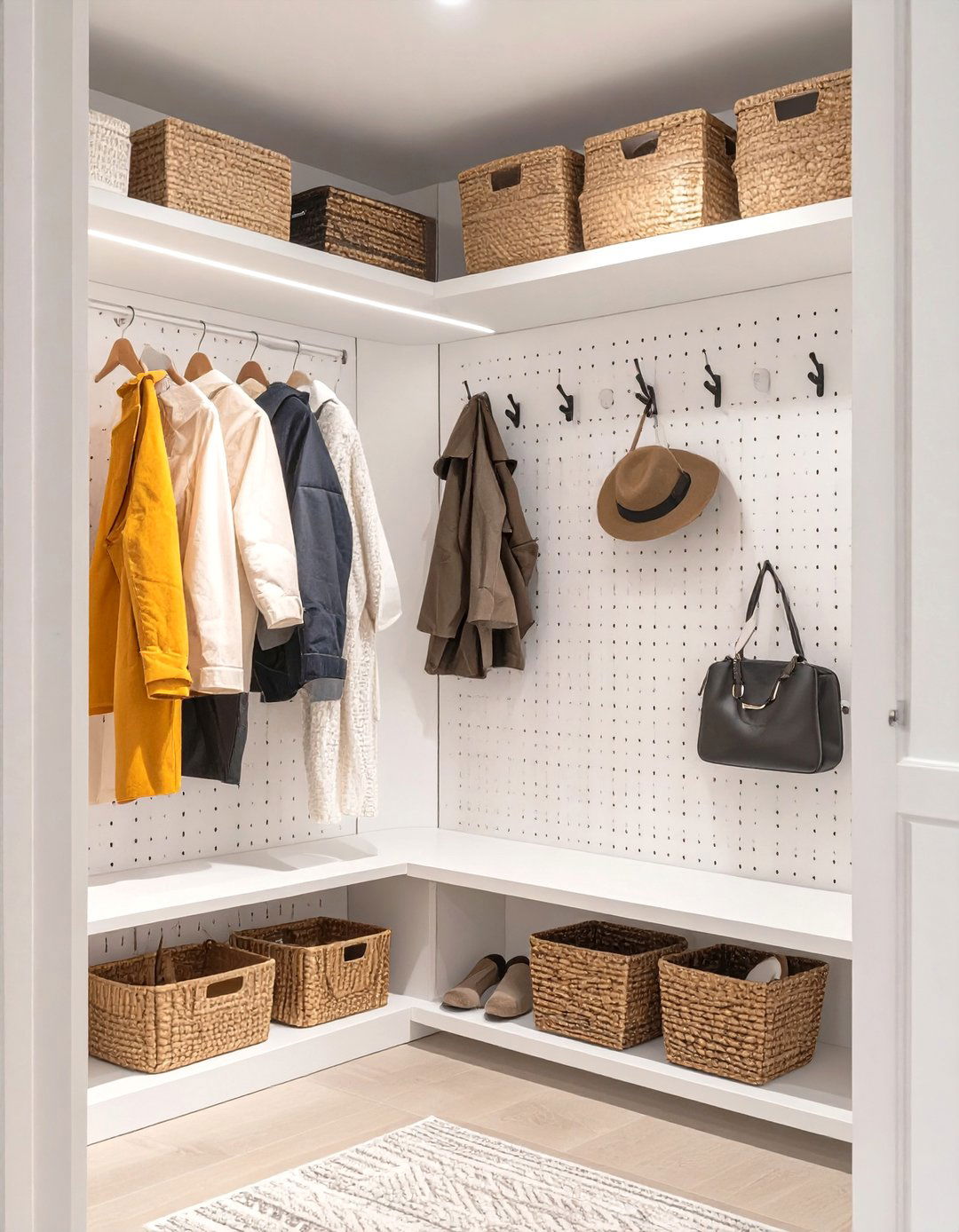 The Pegboard Wall Organizer Closet - 30 coat closet organization ideas