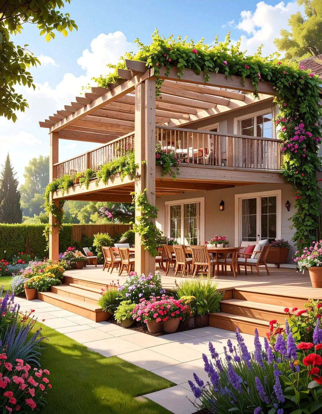 The Pergola Covered Dining Deck - 30 multi level deck ideas