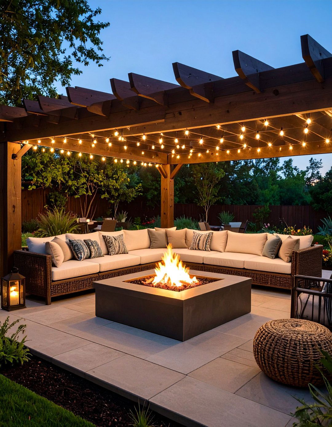 The Pergola Covered Firepit Lounge - 30 backyard firepit ideas