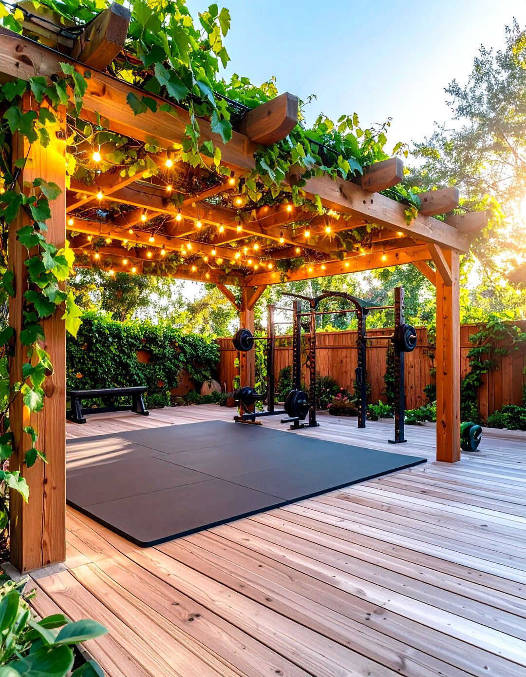 The Pergola Covered Weightlifting Zone - 30 backyard gym ideas