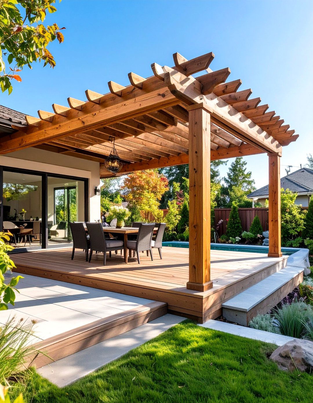 The Pergola Crowned Upper Deck - 30 backyard 2 level deck designs